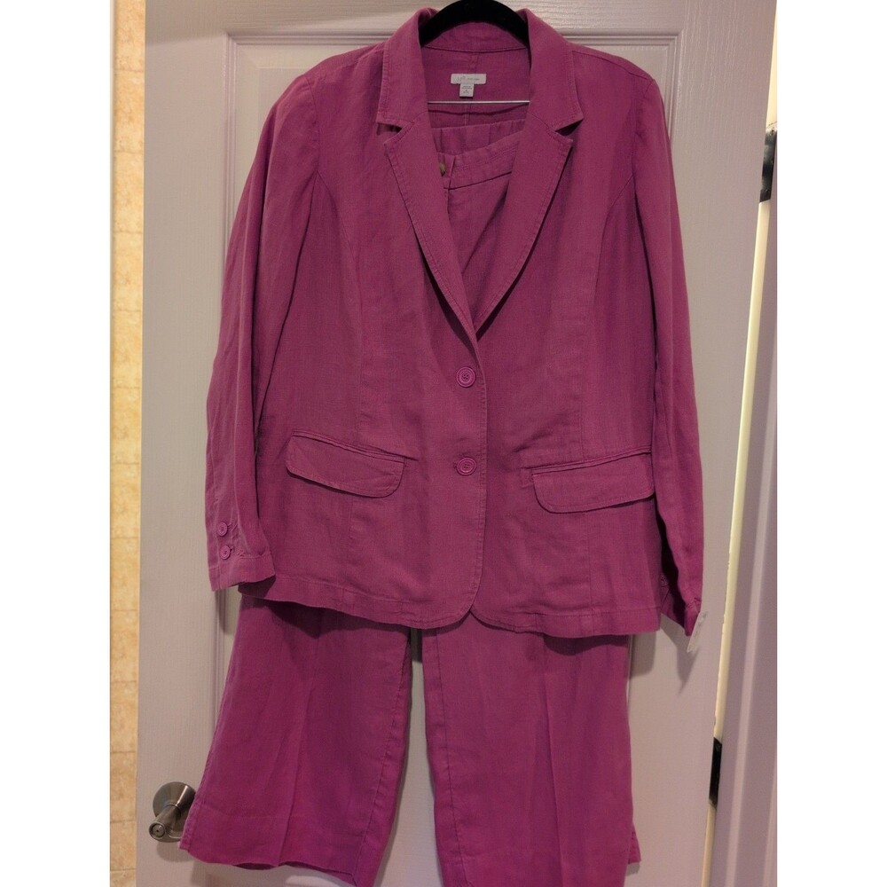 J. Jill Love Linen Summer Linen Blazer Jacket MP  Wild Orchid Pink Purple + Pant